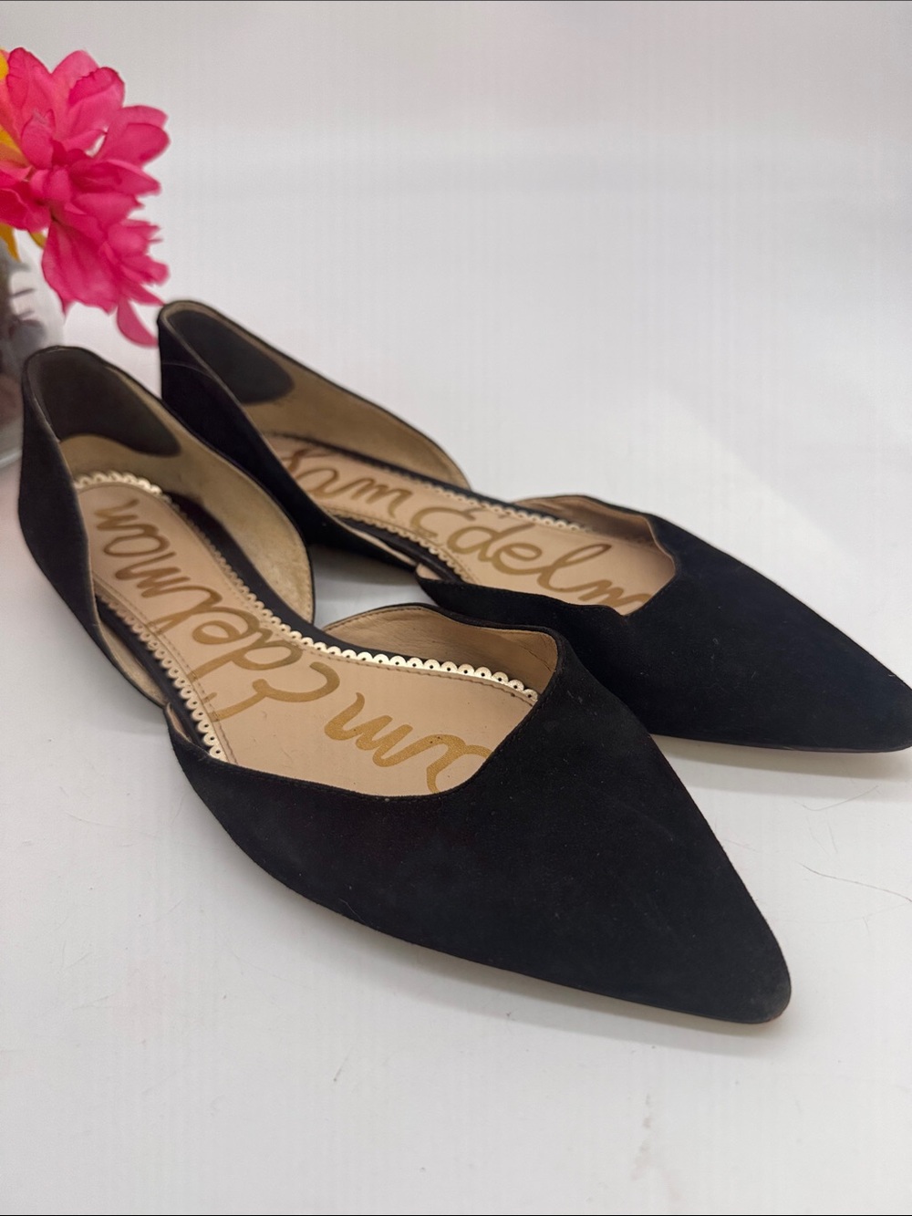 Sam Edelman Black Pointed D'Orsay Suede Flats